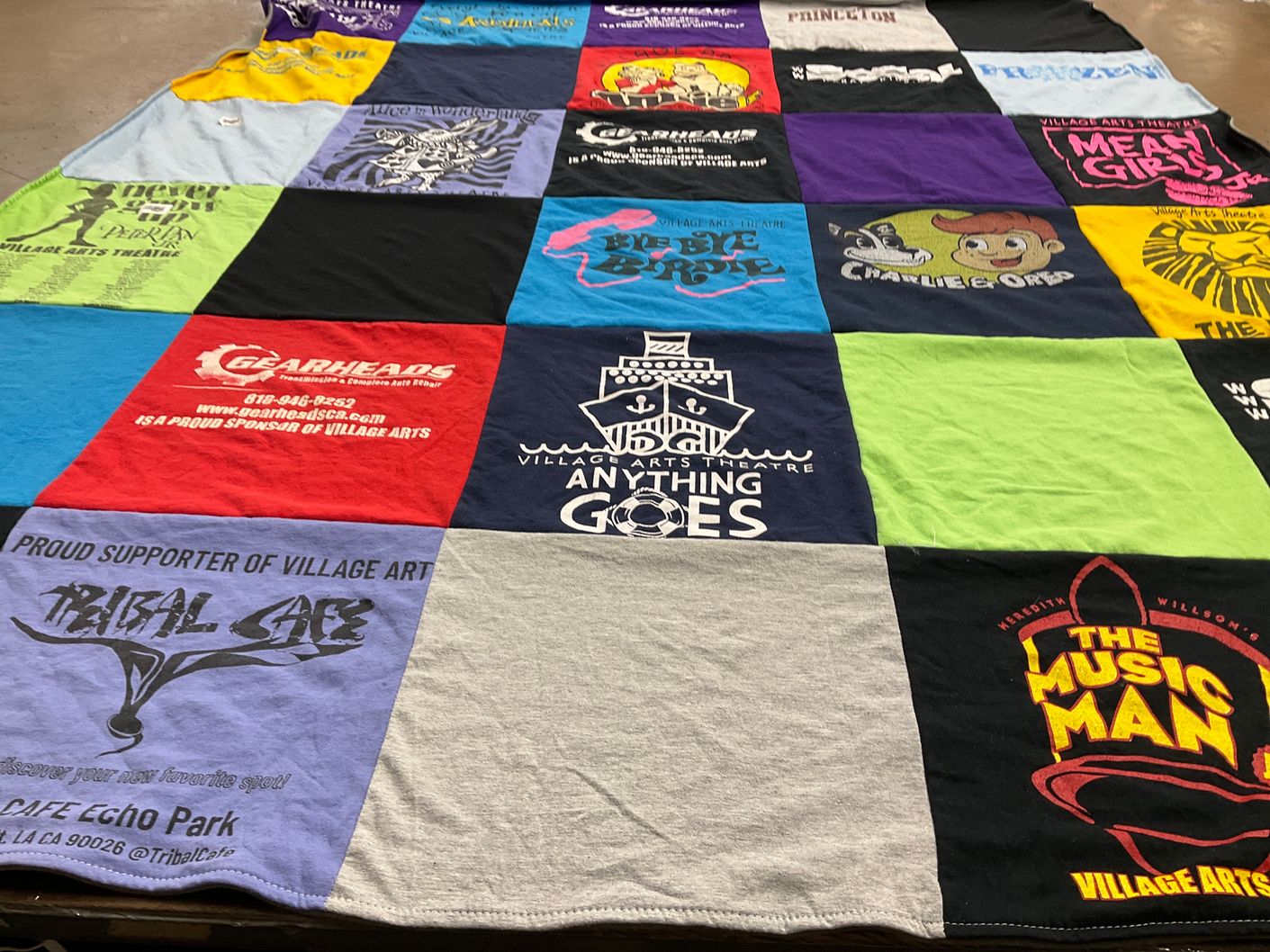 T-shirt quilt with theater, drama themes by Lauran from CA