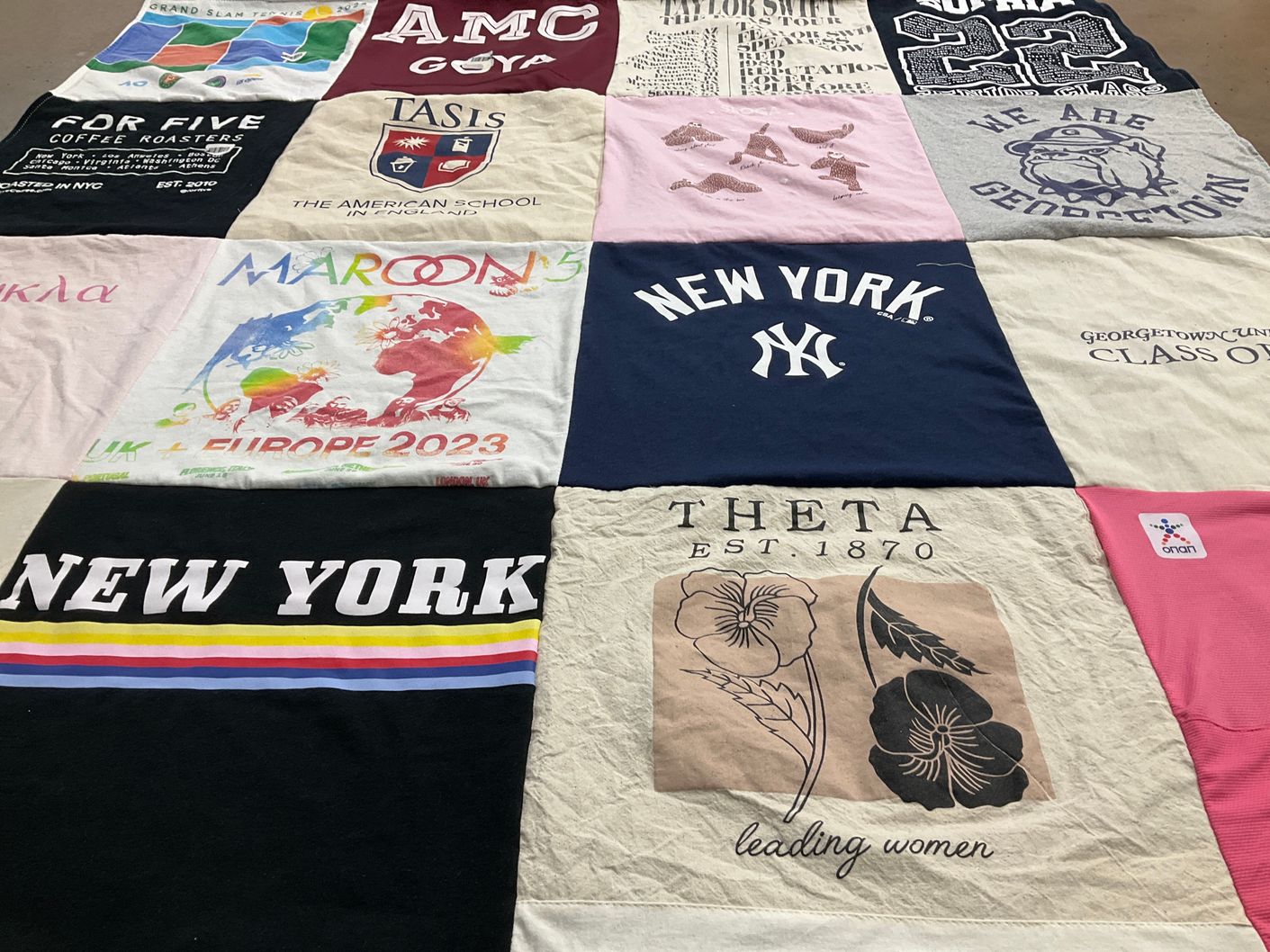 T-shirt quilt from the american school in england, georgetown university by ELENI from NY