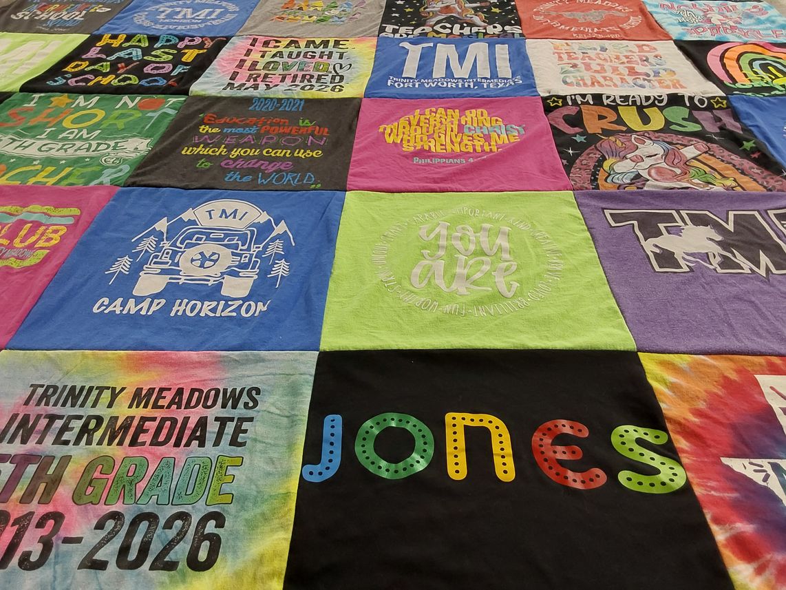 T-shirt quilt from trinity meadows intermediate by Kristie from TX
