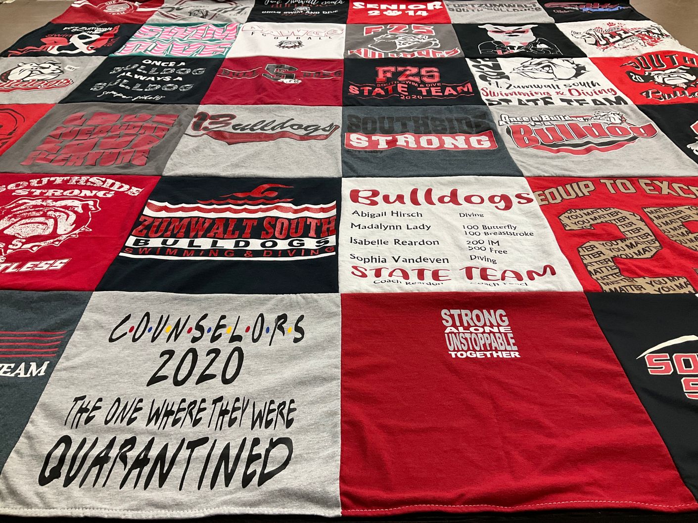 T-shirt quilt featuring zumwalt south bulldogs swimming and diving by Tori from MO