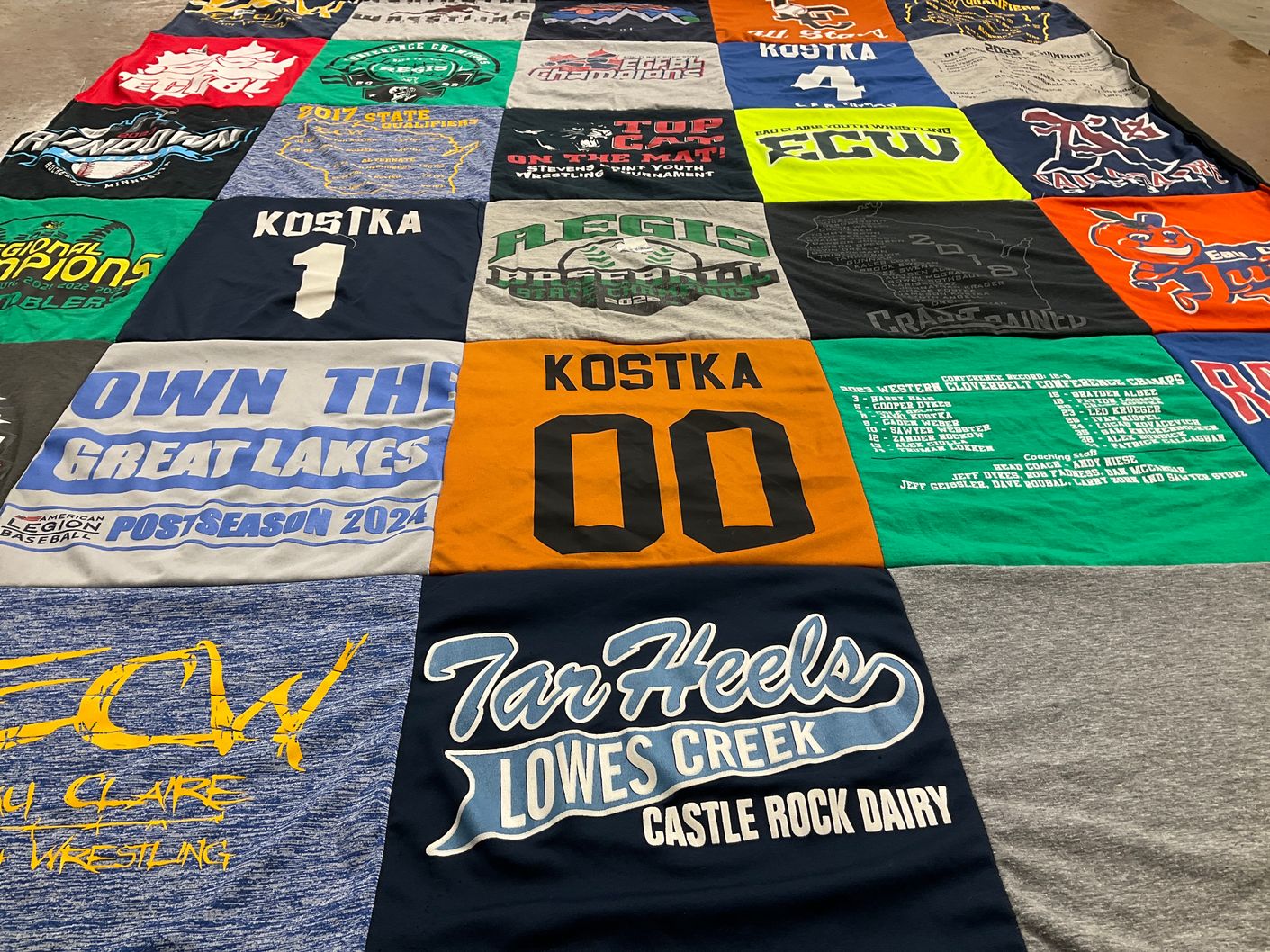T-shirt quilt featuring university of north carolina, team ecw by Roberta from WI