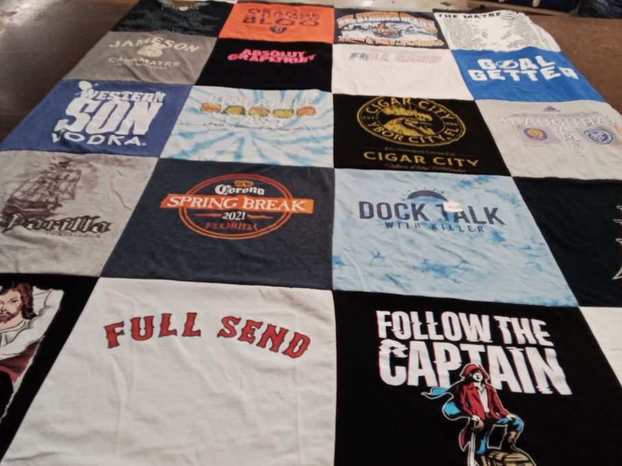 T-shirt quilt with beverages, parties themes by Melissa from FL