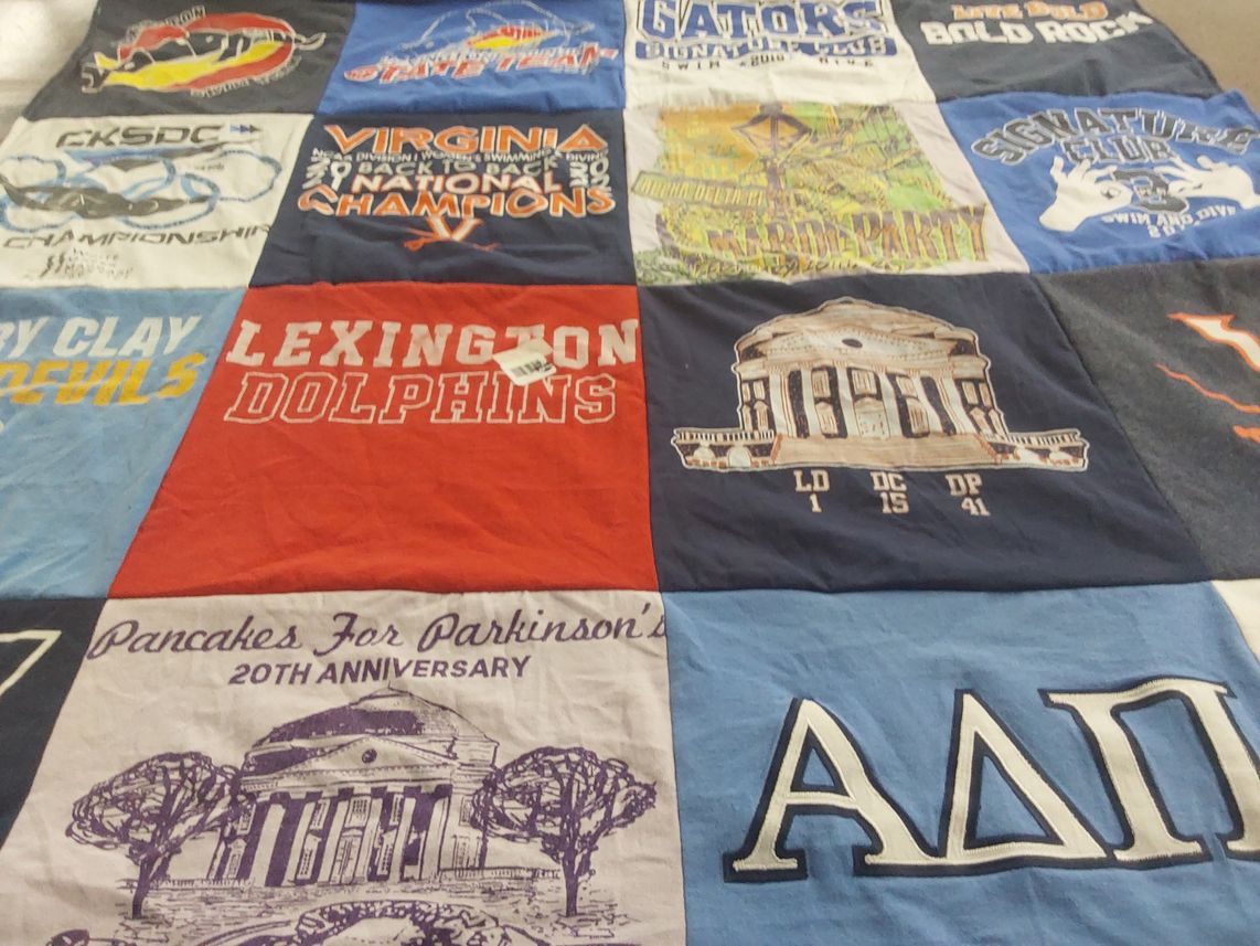 T-shirt quilt from virginia tech, lexington high school by Lillian from KY