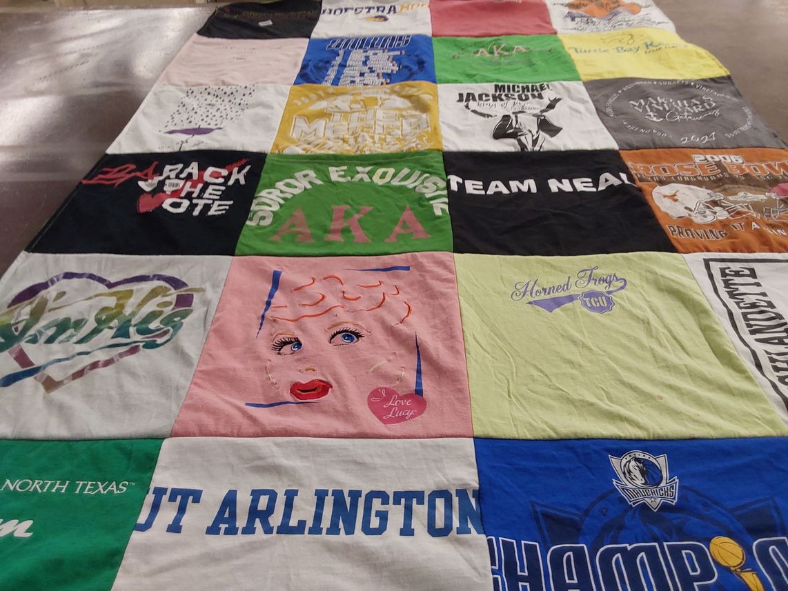 T-shirt quilt featuring tcus horned frogs, dallas mavericks by Karen from TX