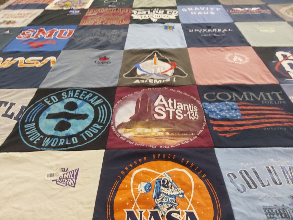 T-shirt quilt from southern methodist university by Evan from TX