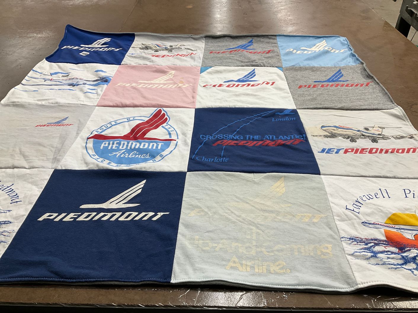 T-shirt quilt with aviation, air travel themes by Brian from NC
