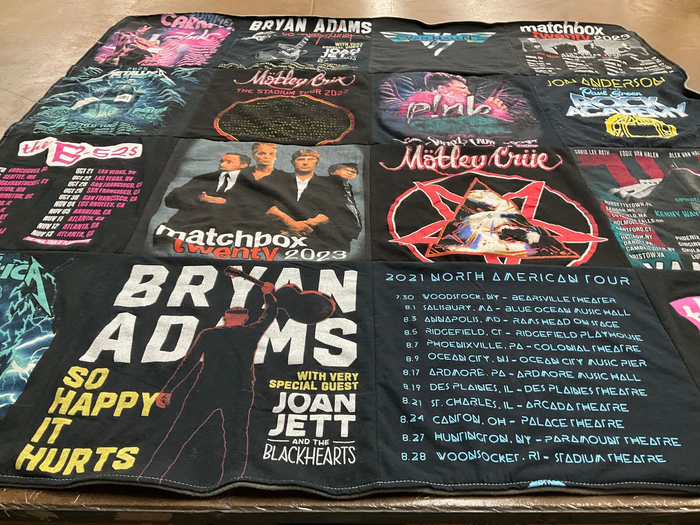 T-shirt quilt with music, concerts themes by Julie from PA
