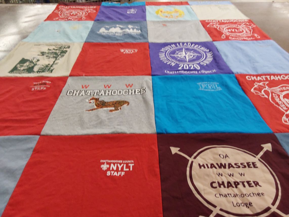 T-shirt quilt with scouting, leadership themes by Lora from GA