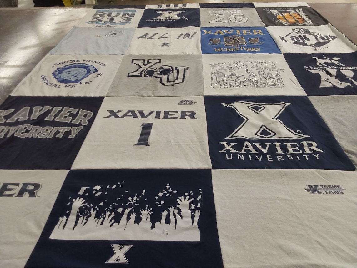 T-shirt quilt featuring xavier musketeers by Ainsley from IN