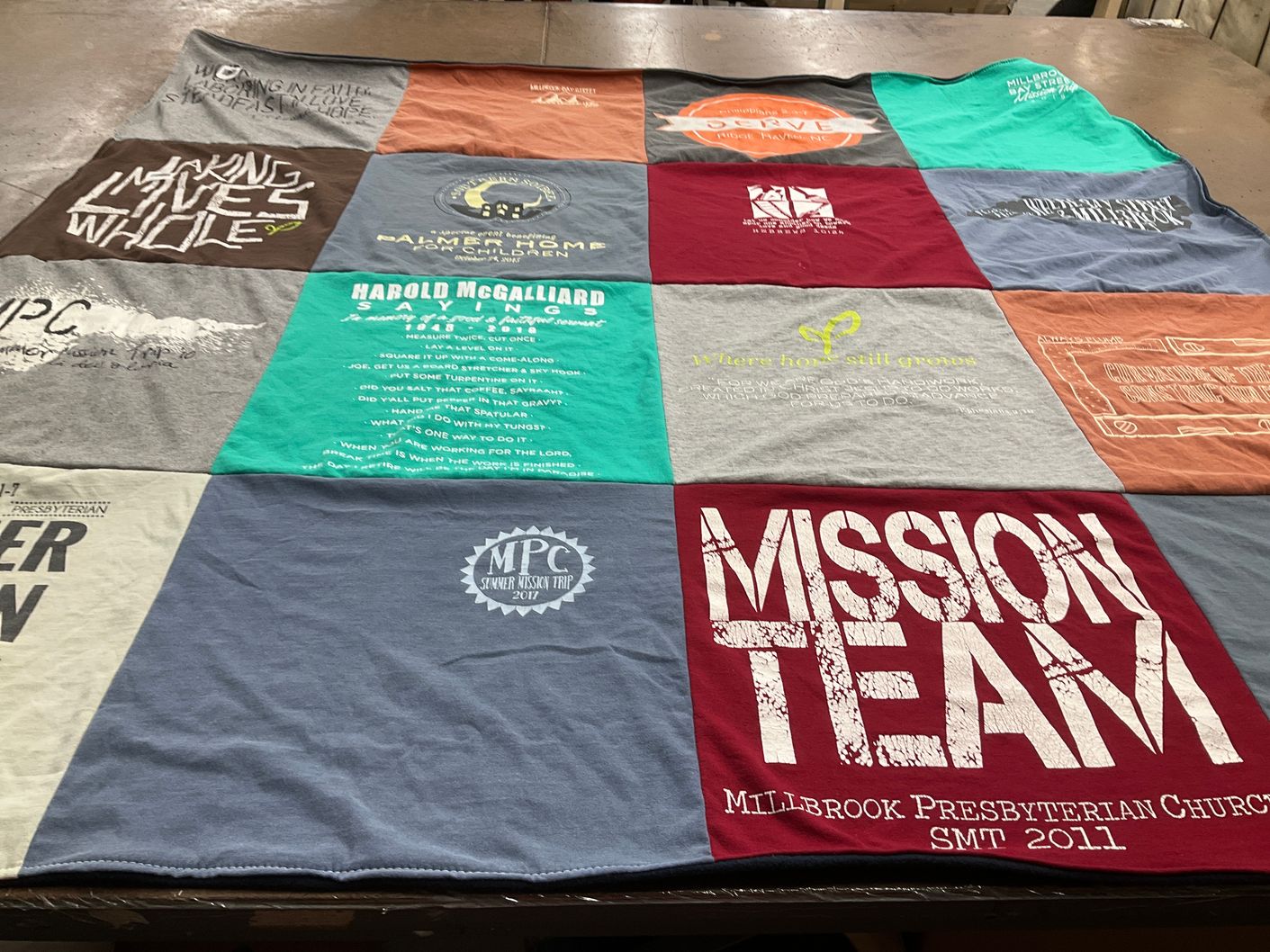 T-shirt quilt with community service, church activities themes by LANA from AL