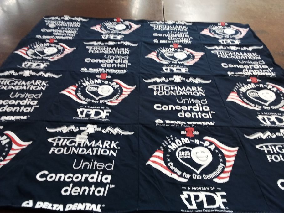 T-shirt quilt with community service, healthcare themes by Linda from PA