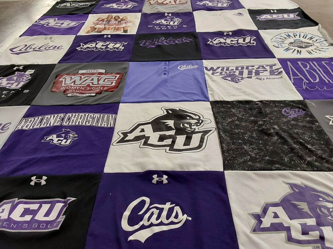 T-shirt quilt featuring abilene christian wildcats by Ashley from TX