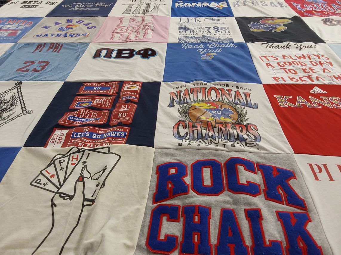 T-shirt quilt featuring university of kansas jayhawks by Kristin from AR