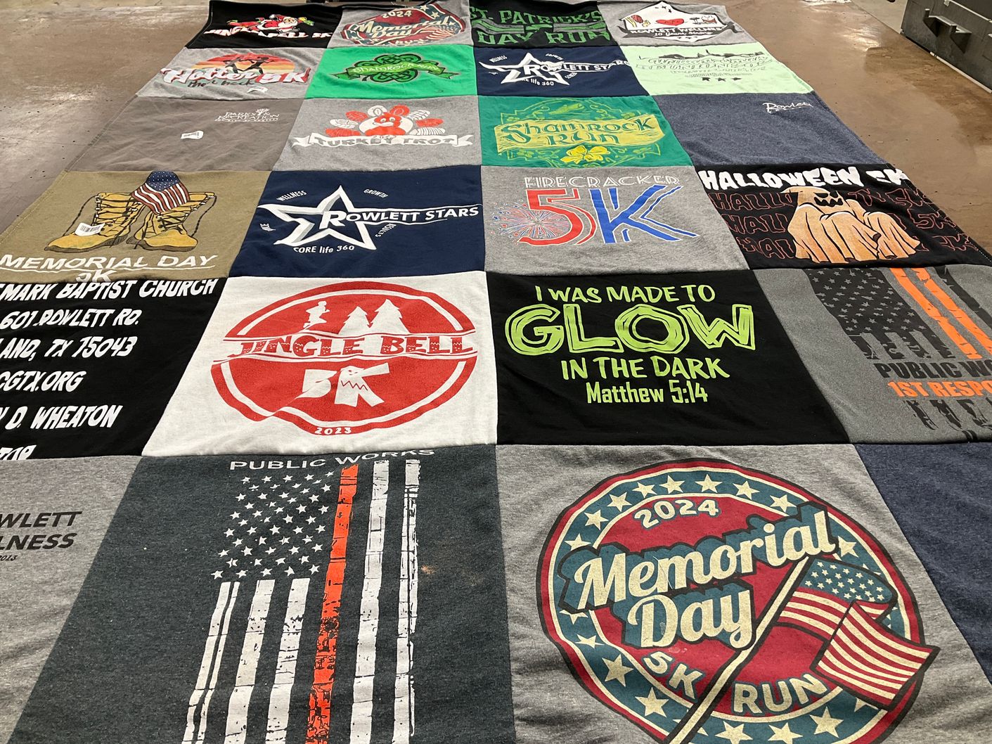 T-shirt quilt with running, community events themes by denisewallick@yahoo.com I from TX