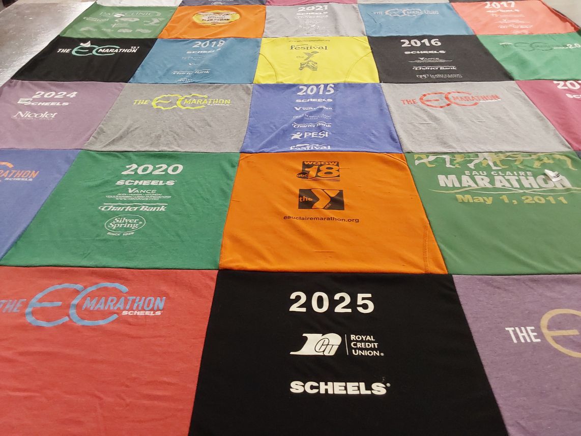 T-shirt quilt with running, marathons themes by Carolyn from WI