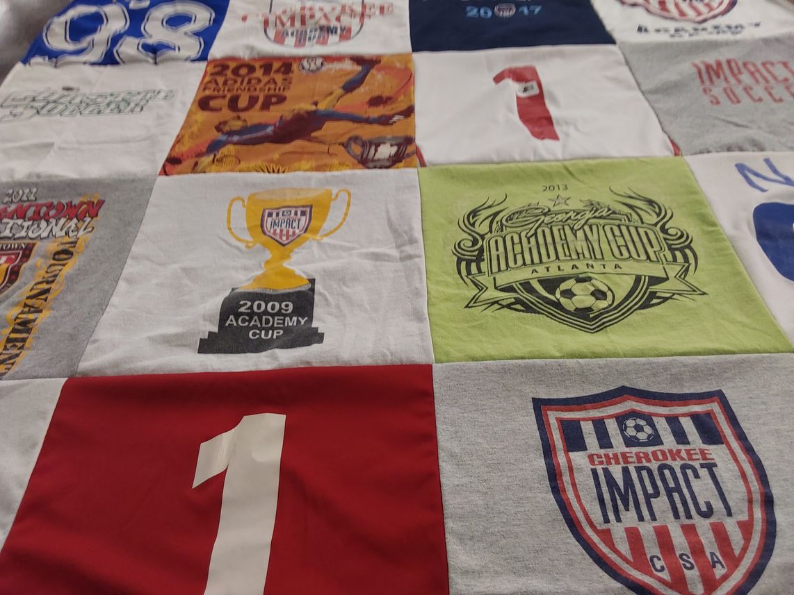 T-shirt quilt with soccer, sports themes by Sandra from GA
