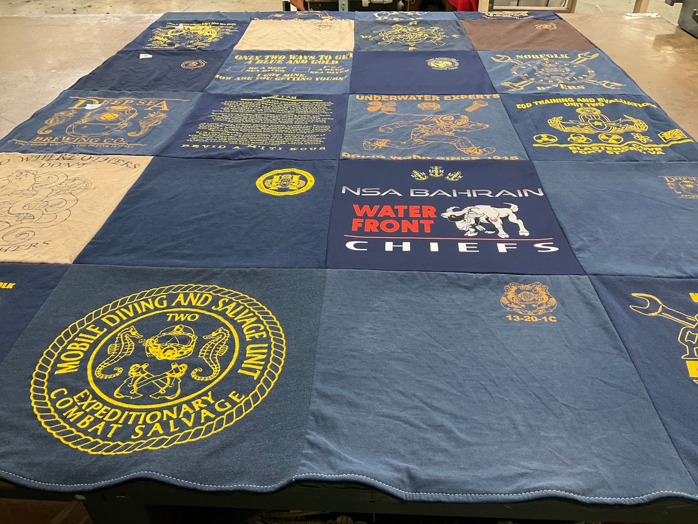 T-shirt quilt with diving, salvage themes by Alexa from VA