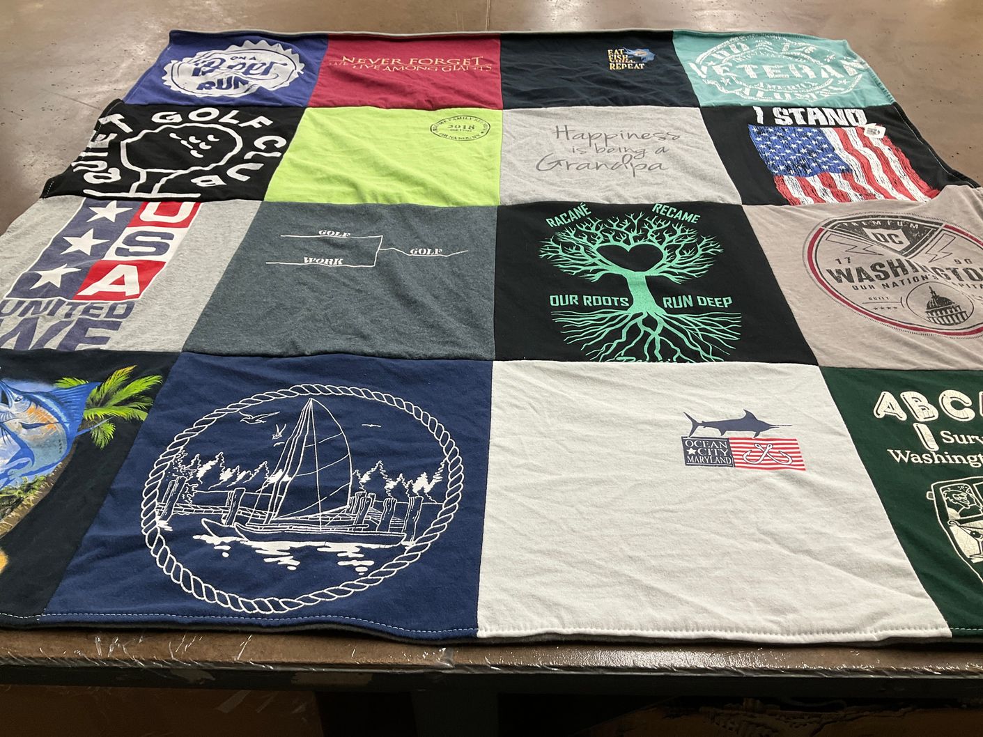 T-shirt quilt with golfing, patriotism themes by Diane from AZ