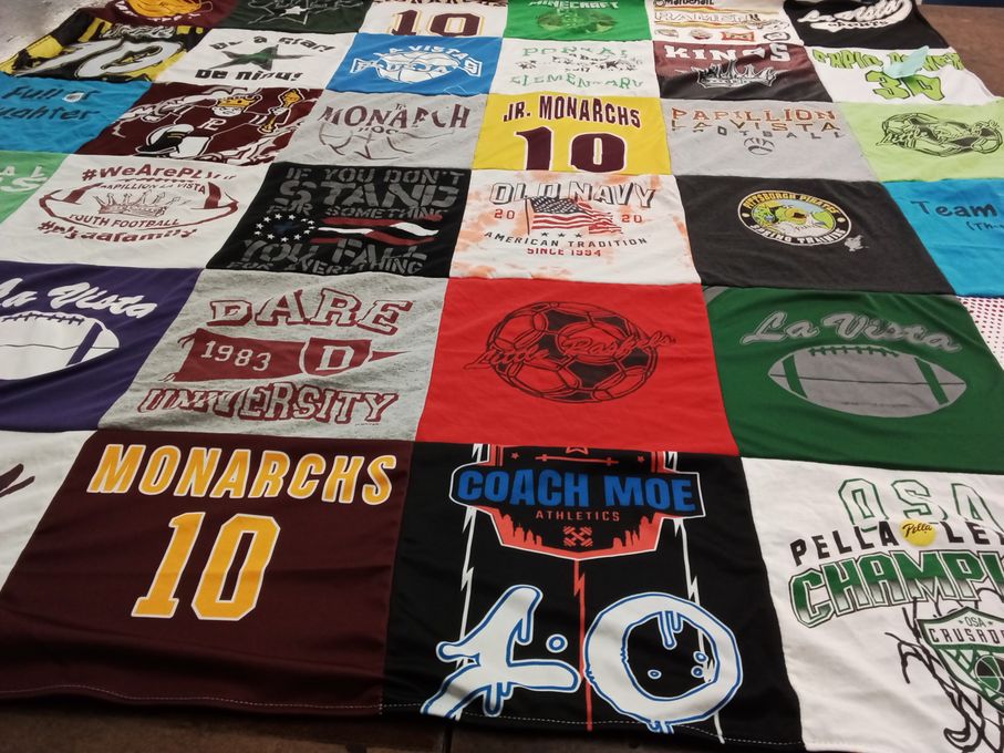 T-shirt quilt featuring monarchs, pittsburgh pirates by Laura from NE