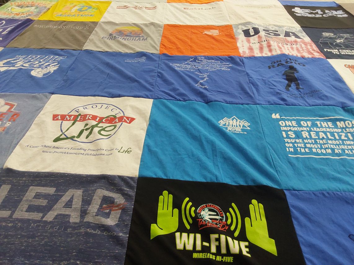T-shirt quilt with leadership, education themes by Susan from AL