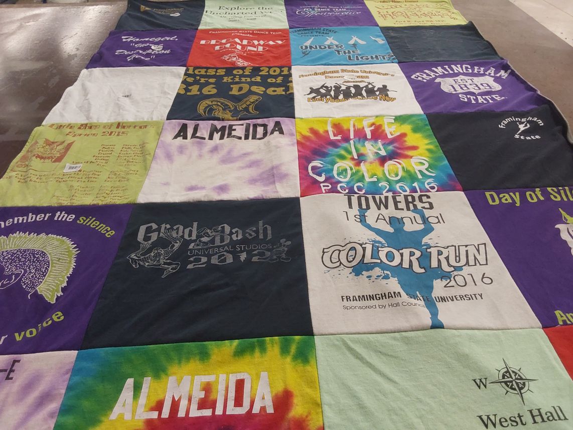 T-shirt quilt from framingham state university by Keya from RI
