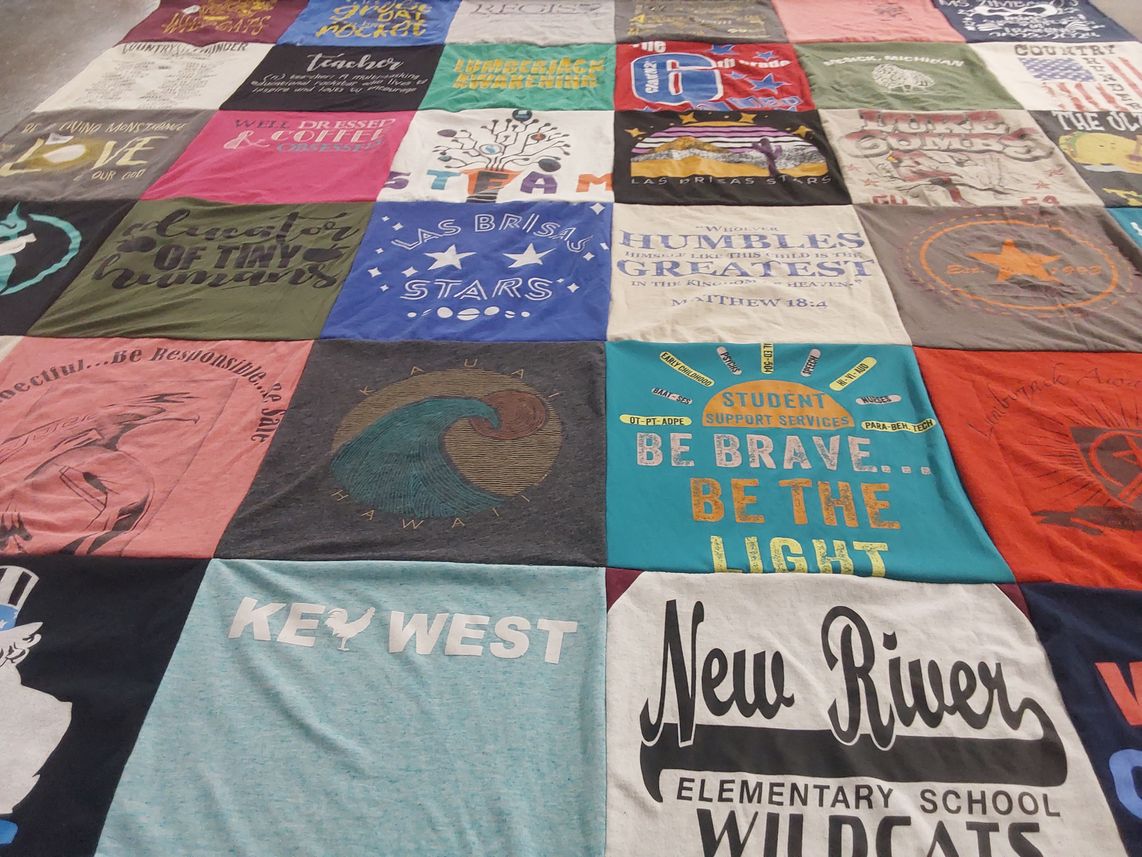 T-shirt quilt featuring new river elementary school wildcats by Alexandra from AZ