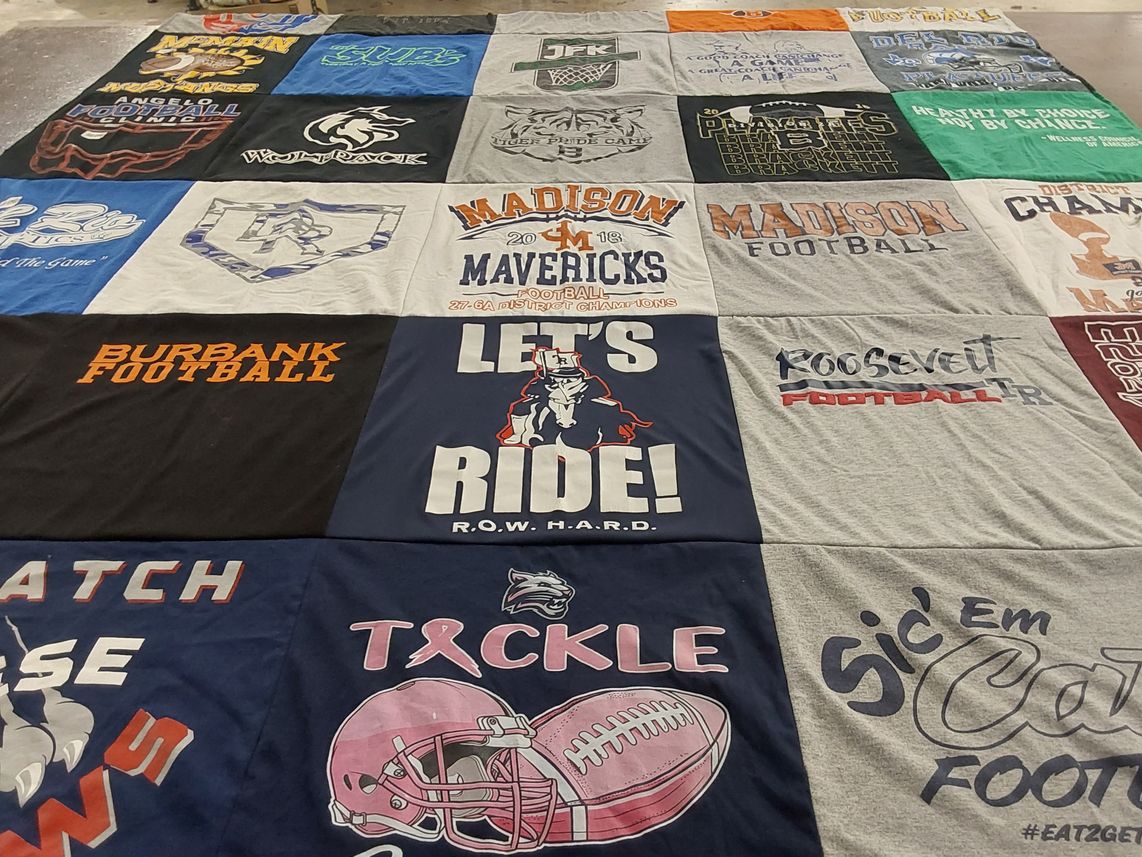 T-shirt quilt featuring madison mavericks football, burbank football by FRENCHEY from TX