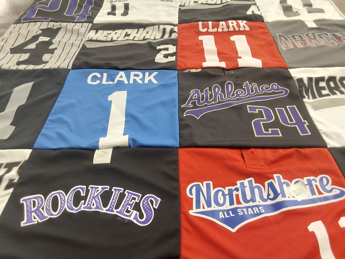 T-shirt quilt with sports themes by lindsay from WA