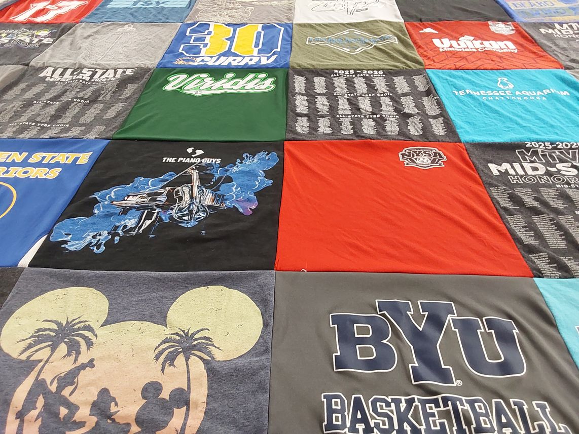 T-shirt quilt featuring brigham young university basketball, golden state warriors by Trinda from TN