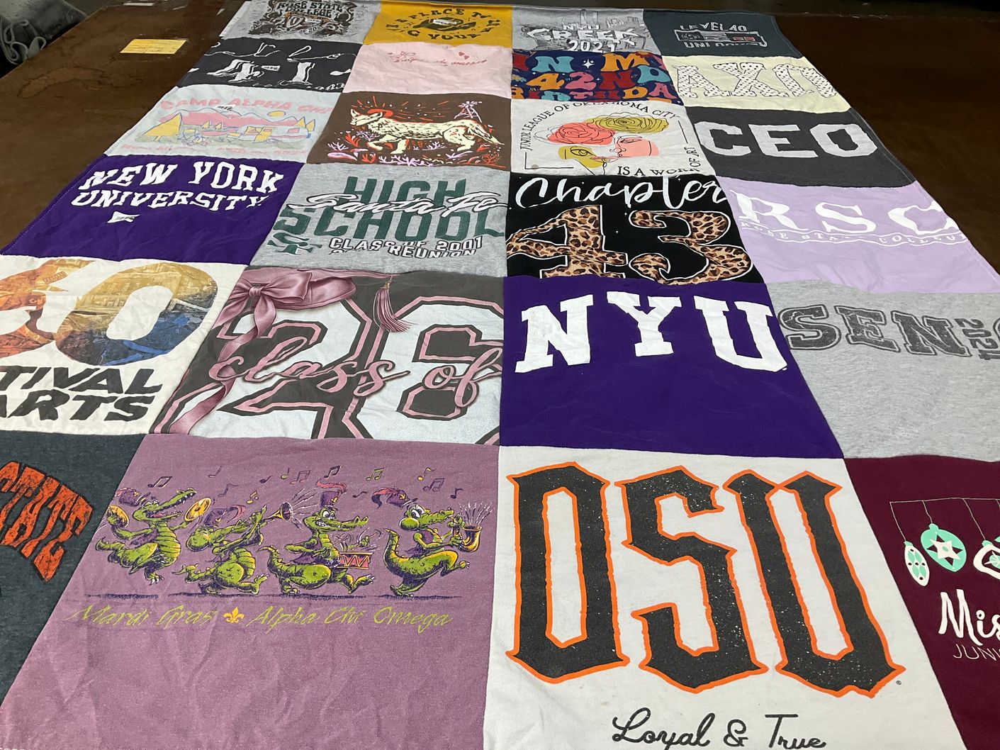 T-shirt quilt from new york university, osu by C from OK