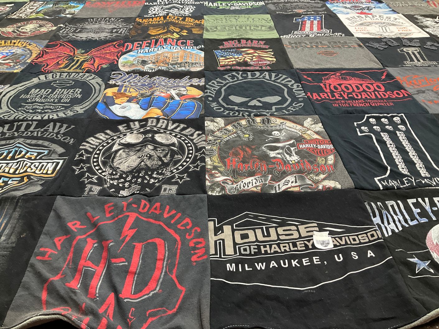 T-shirt quilt with motorcycles, biking themes by Stuart from WA