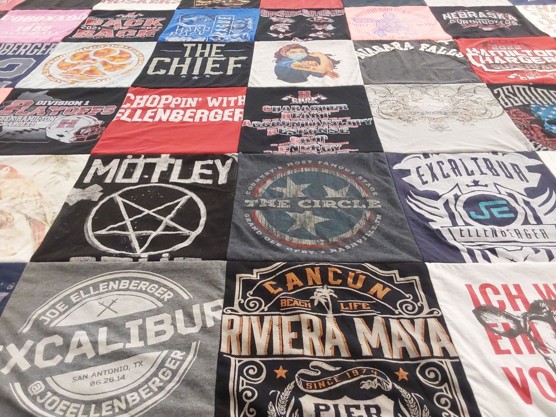 T-shirt quilt featuring hamilton chargers by Stuart from CA