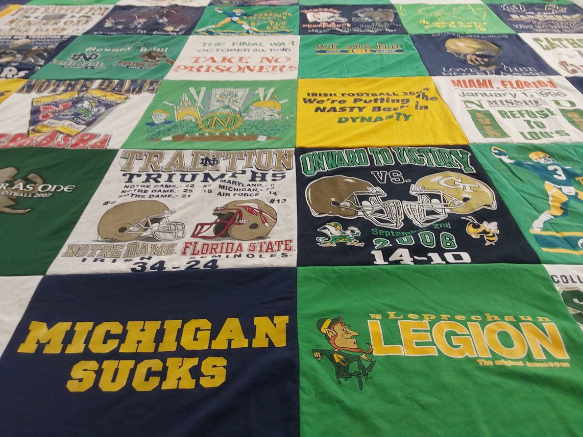 T-shirt quilt from notre dame university by Michael from MO