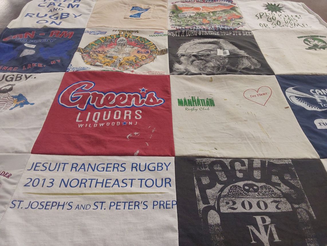 T-shirt quilt featuring jesuit rangers rugby club by Jeffrey from NJ