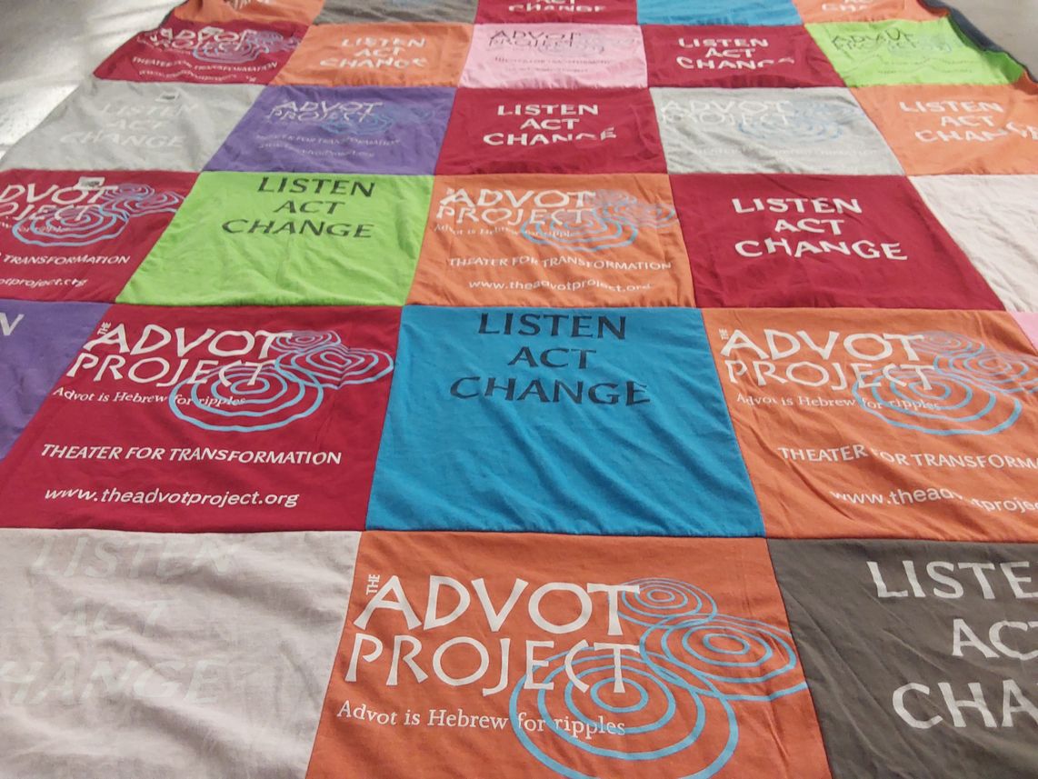 T-shirt quilt with theater, social change themes by Naomi from CA