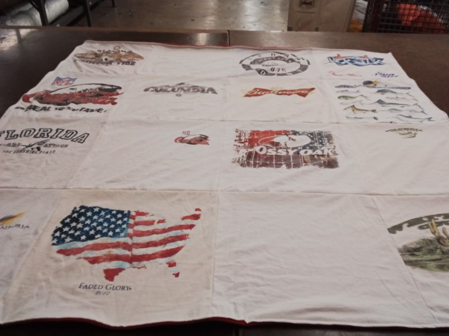 T-shirt quilt with fishing, hunting themes by Sylvia from MI