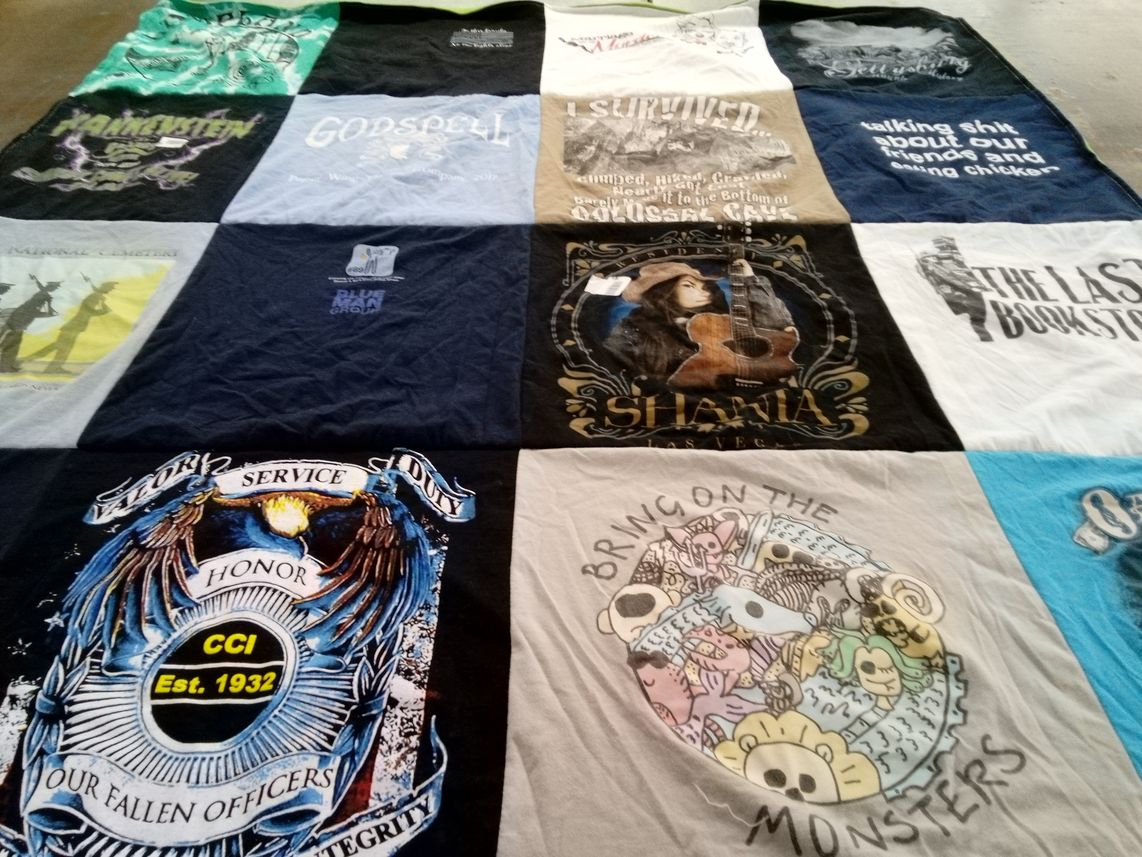 T-shirt quilt with music, theater themes by Cheryl from CA