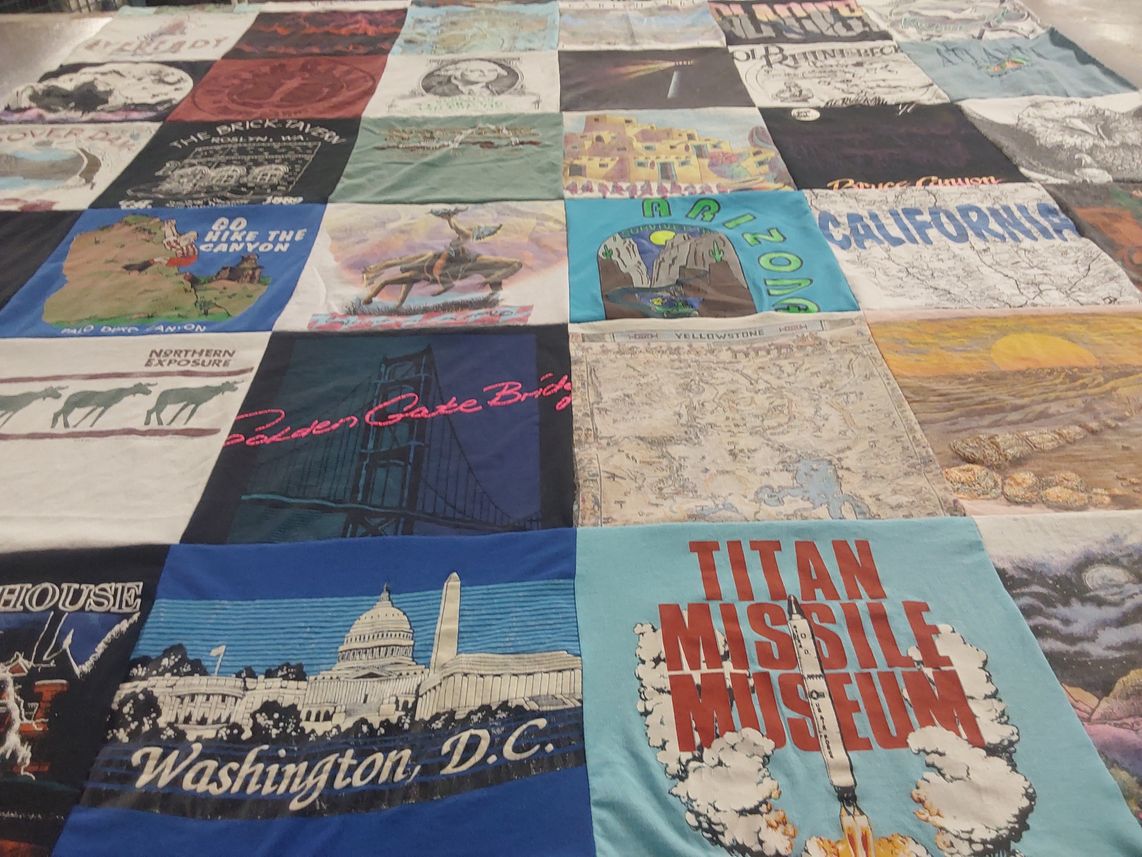 T-shirt quilt with travel, national parks themes by Stephen from VA