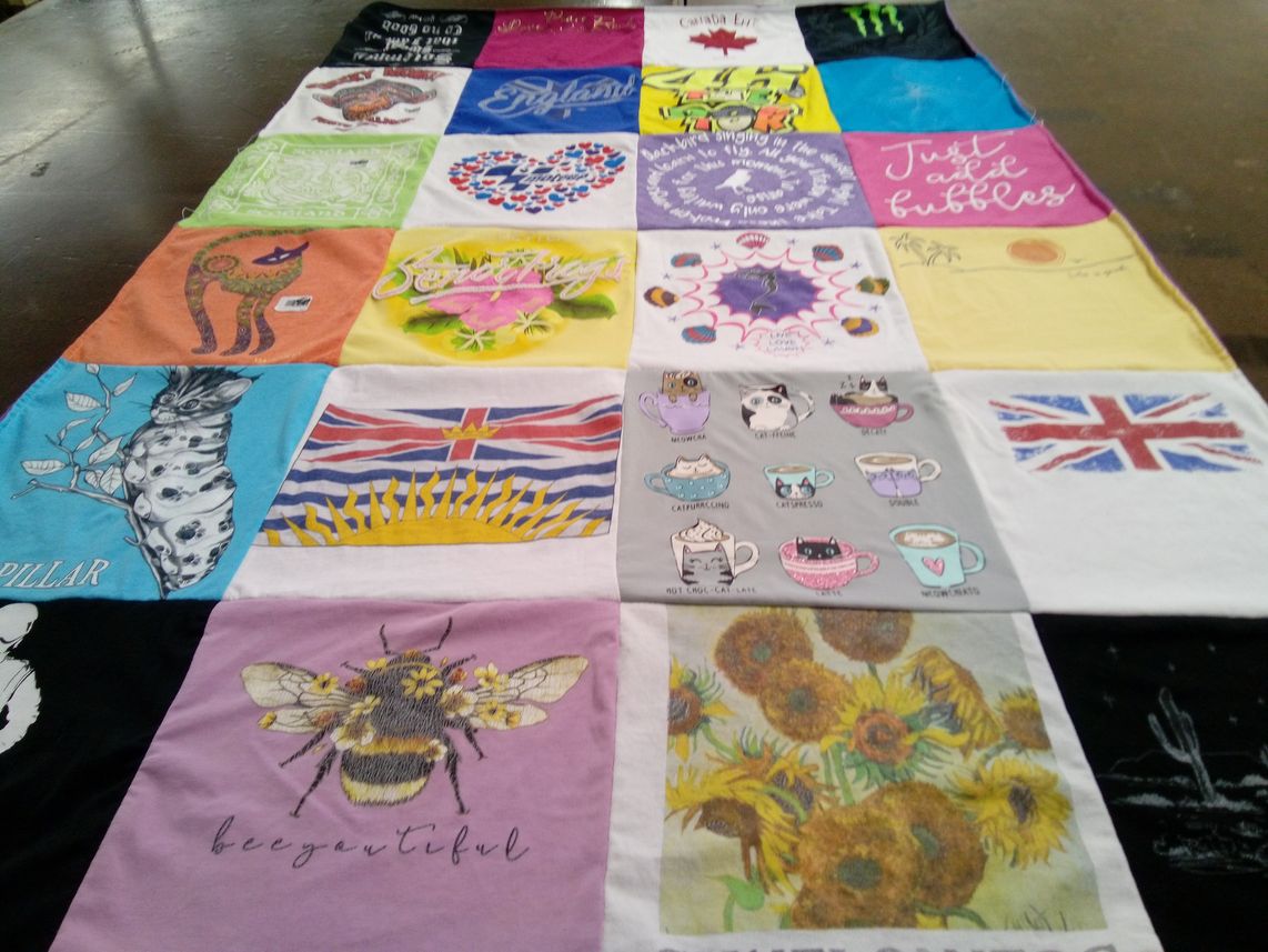 T-shirt quilt with nature, cats themes by Jill from OR