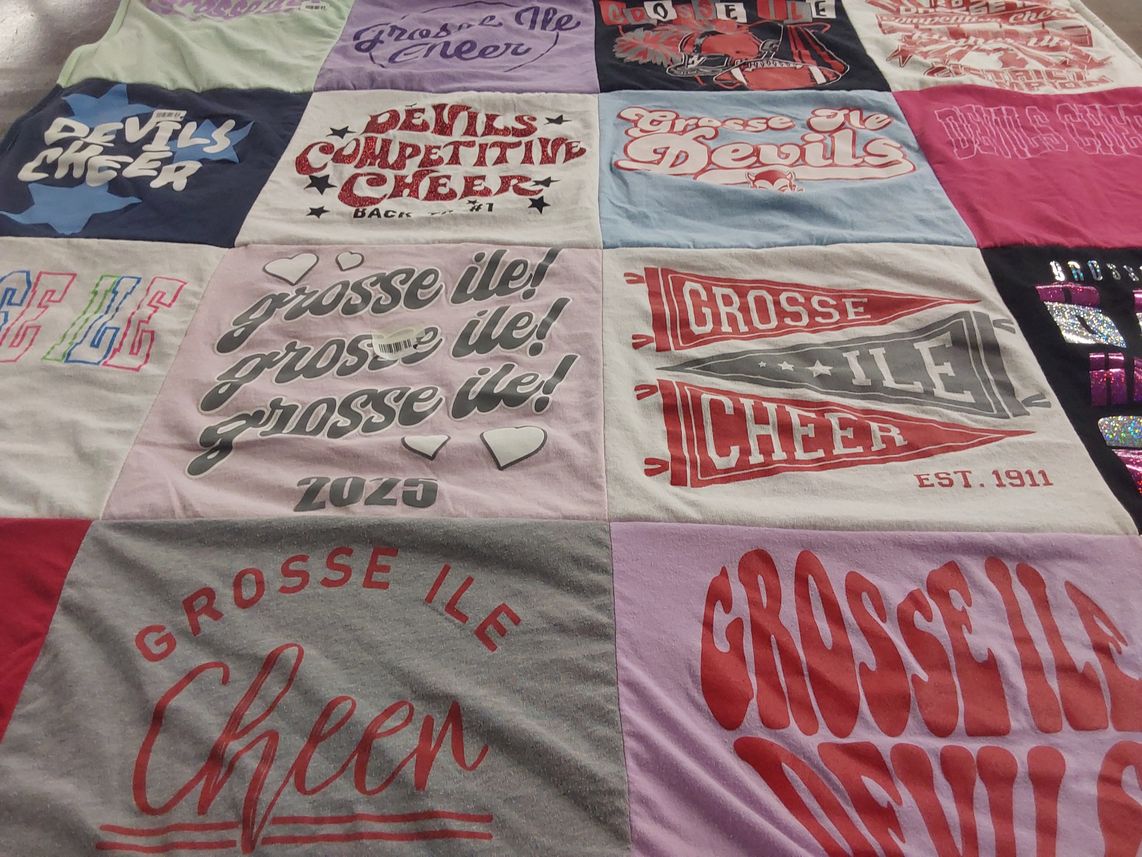 T-shirt quilt featuring grosse ile cheerleading, grosse ile devils by cassidy from MI