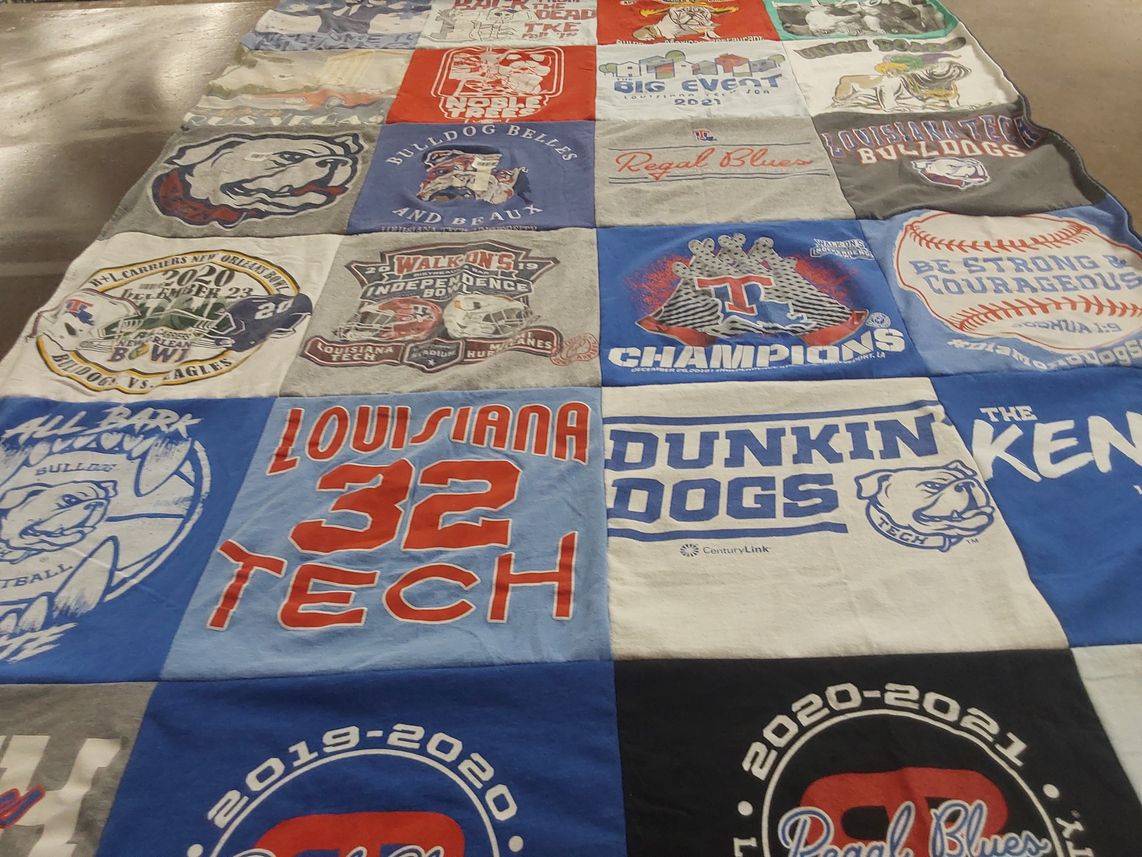 T-shirt quilt featuring bulldogs, dunkin dogs by Jessica from TX