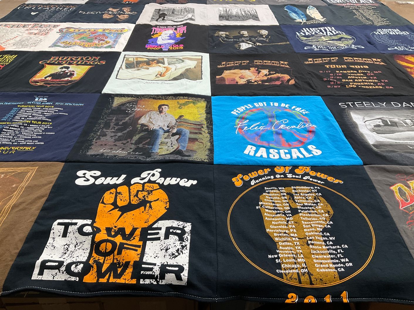 T-shirt quilt with music, concerts themes by Laurel from AZ