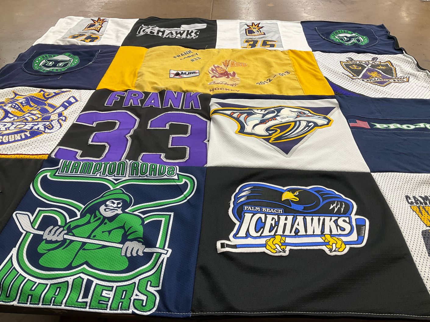 T-shirt quilt featuring hampton roads whalers, palm beach icehawks by Marion from TX