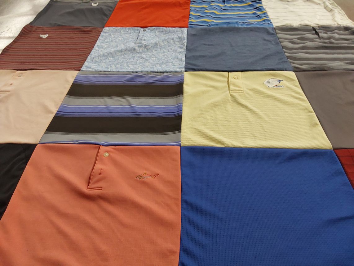 T-shirt quilt with fishing, golf themes by Jennifer from SC