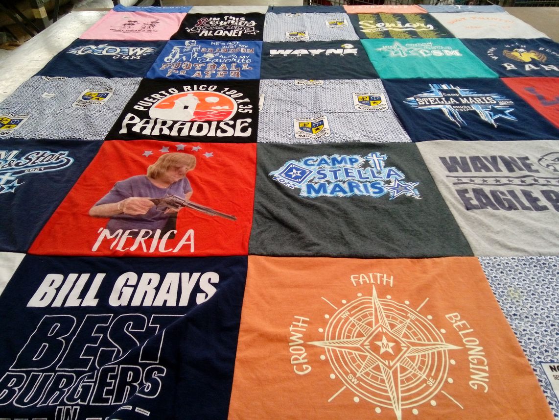 T-shirt quilt with camping, cooking themes by Jennifer from NY