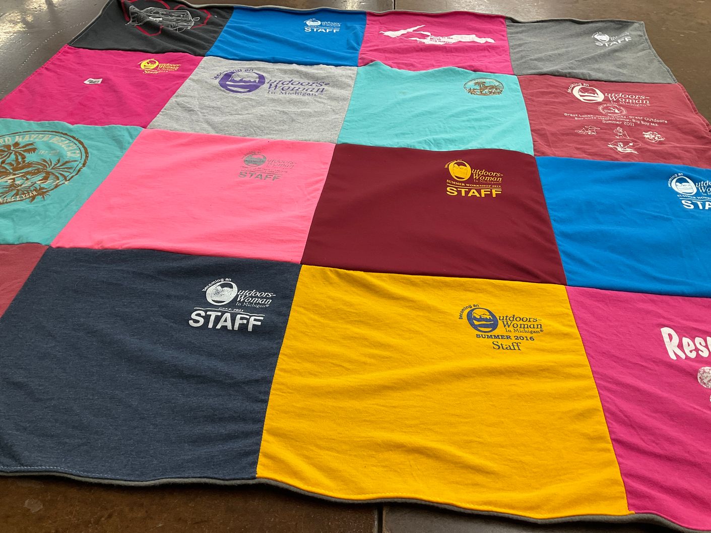T-shirt quilt with outdoor activities, camping themes by Allison from MI