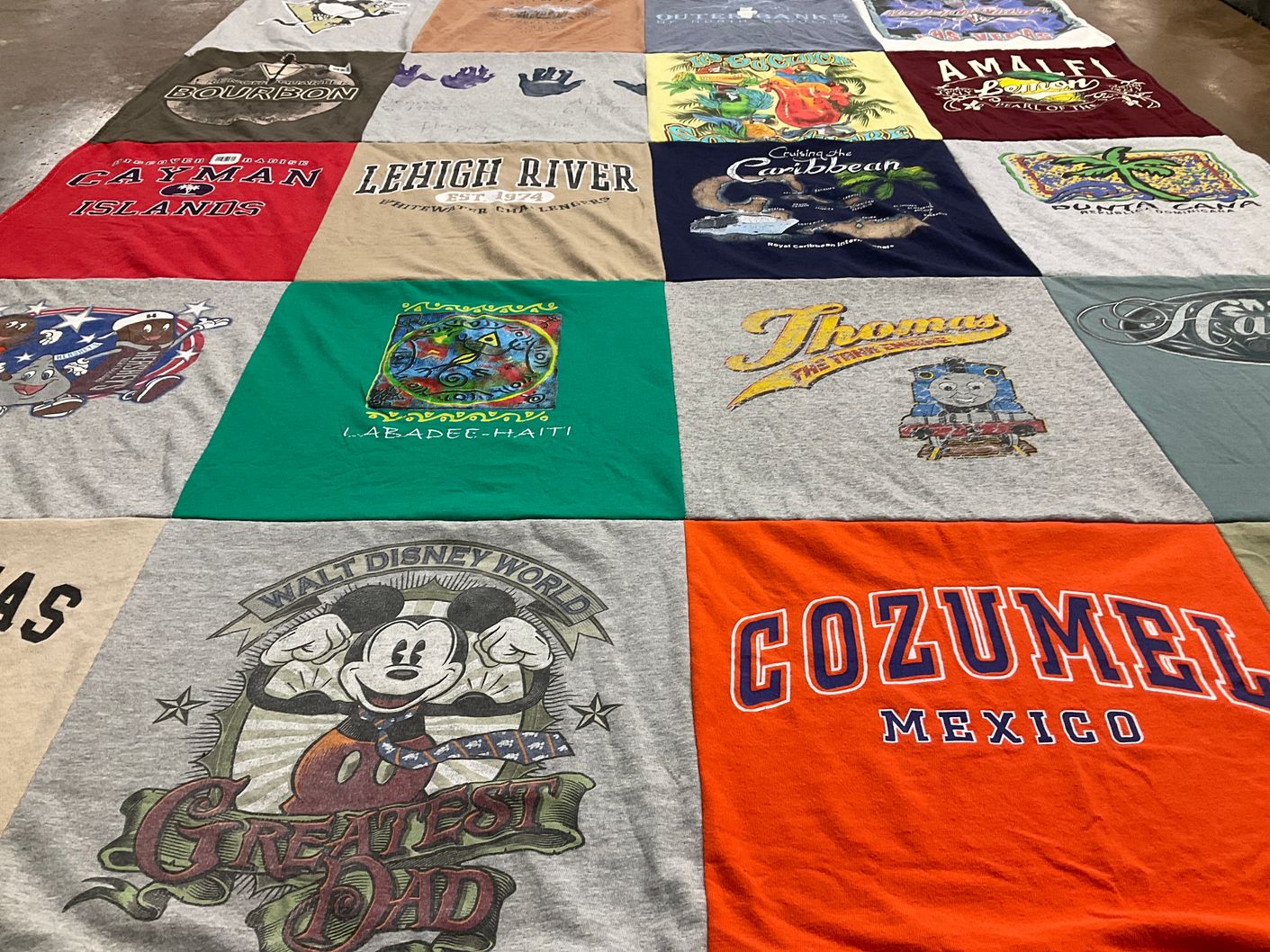 T-shirt quilt with travel, family themes by Angeline from DE