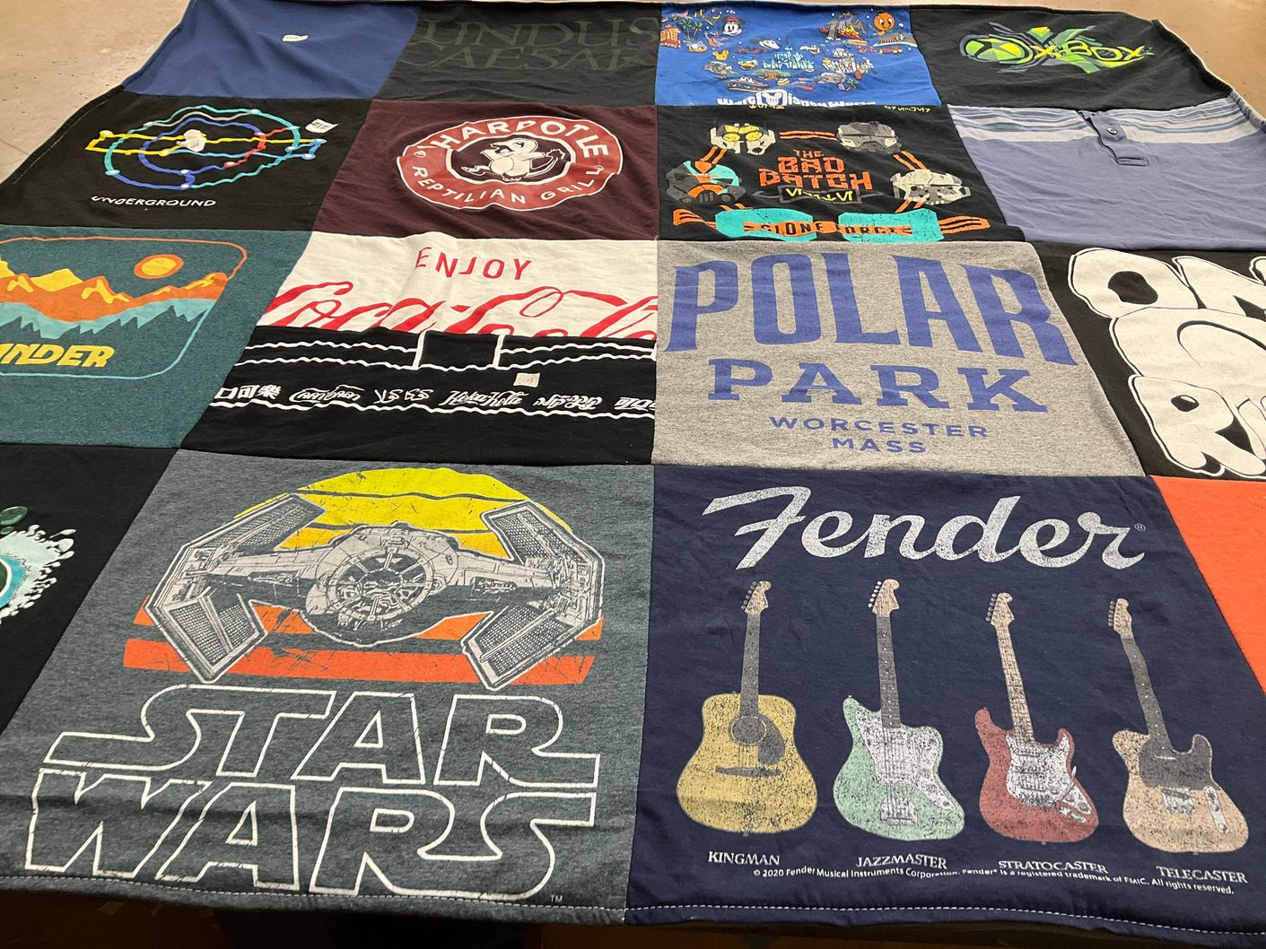 T-shirt quilt with music, star wars themes by Christopher from CT
