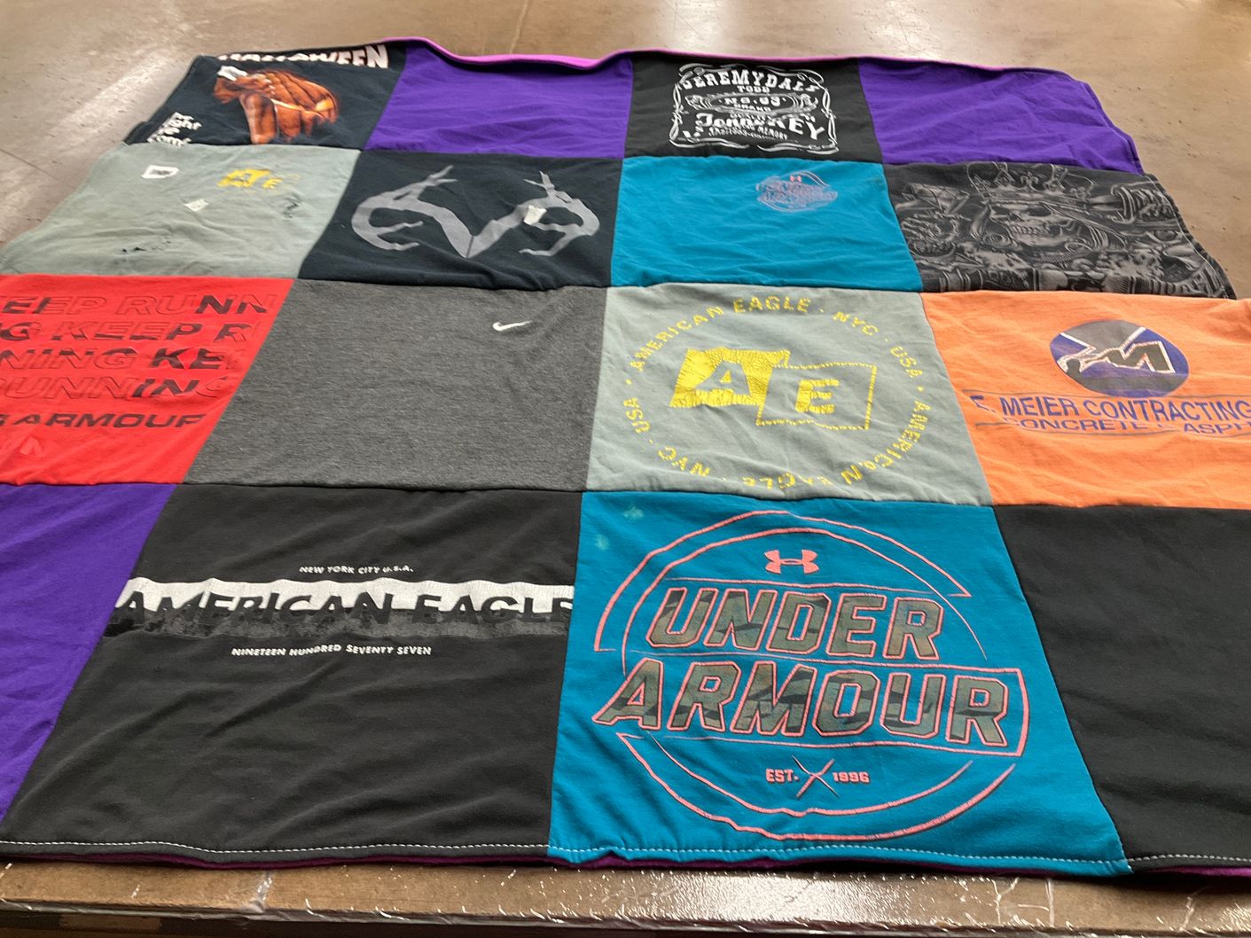 T-shirt quilt with fitness, sports themes by Martha from MO