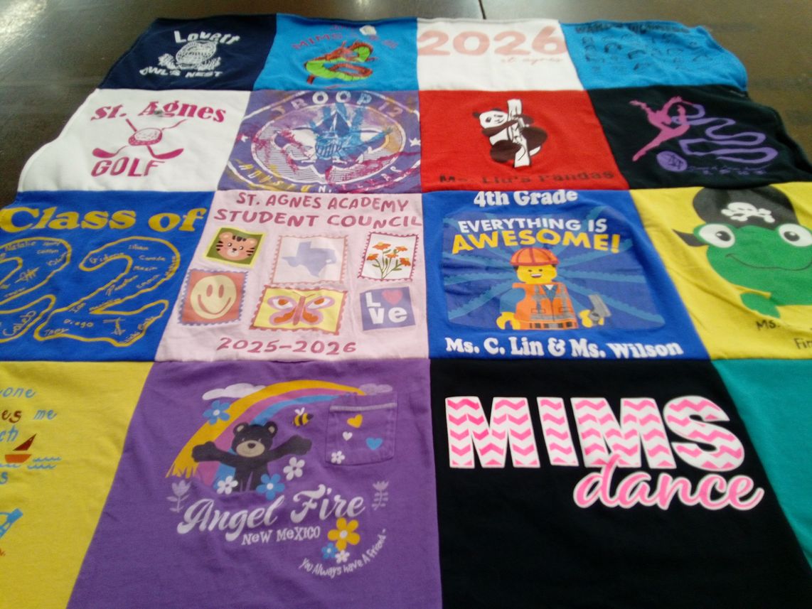 T-shirt quilt from st. agnes academy by Lilian from TX